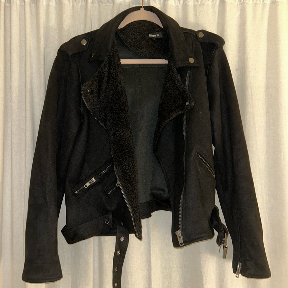 Faux suede and shearling moto jacket